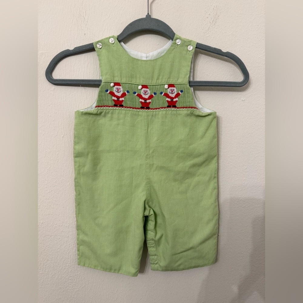 Green Smocked Santa Kids Romper